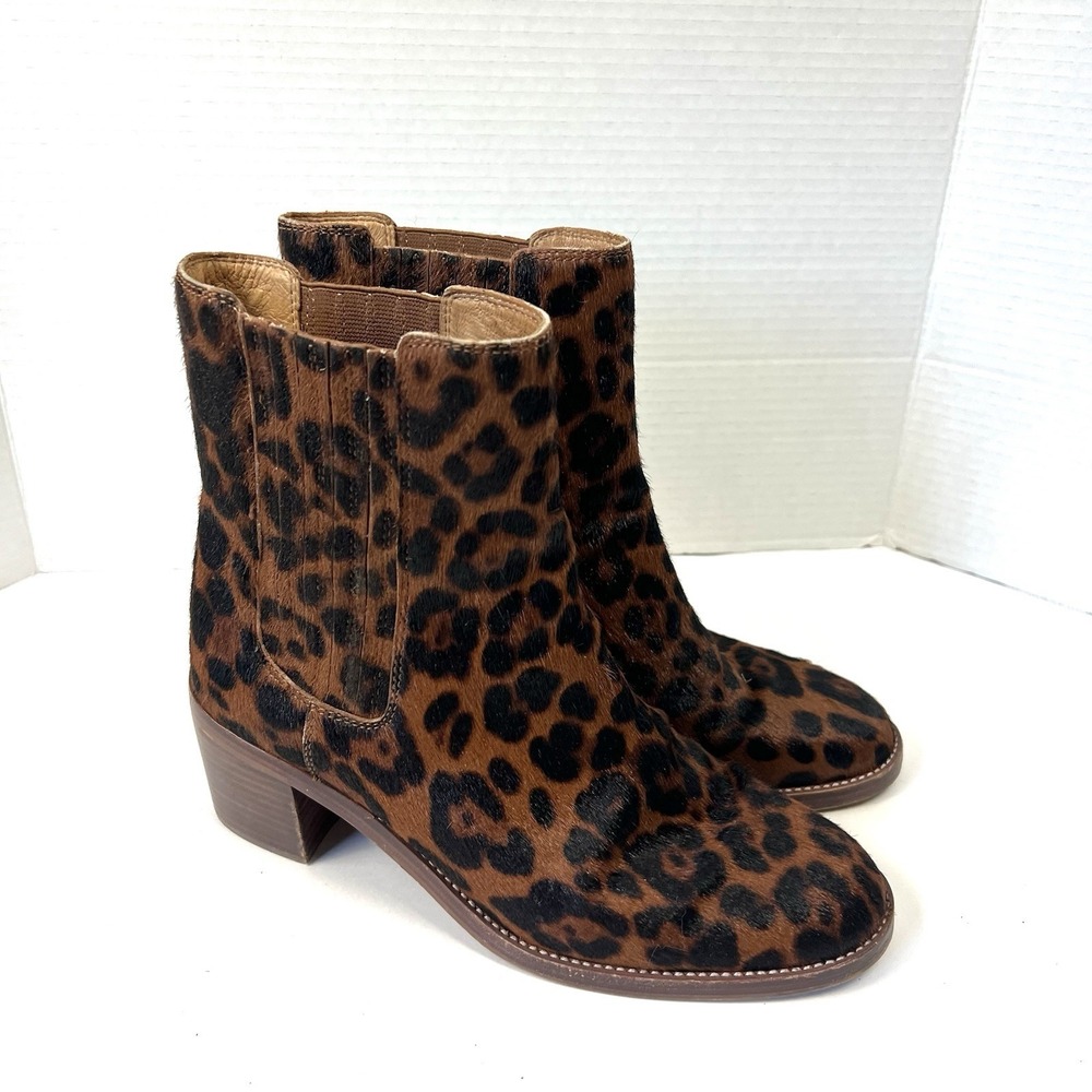 Madewell The Autumn High Leopard Calf Hair Chelsea Boots Women's Sz 9.5 Office - Picture 2 of 11